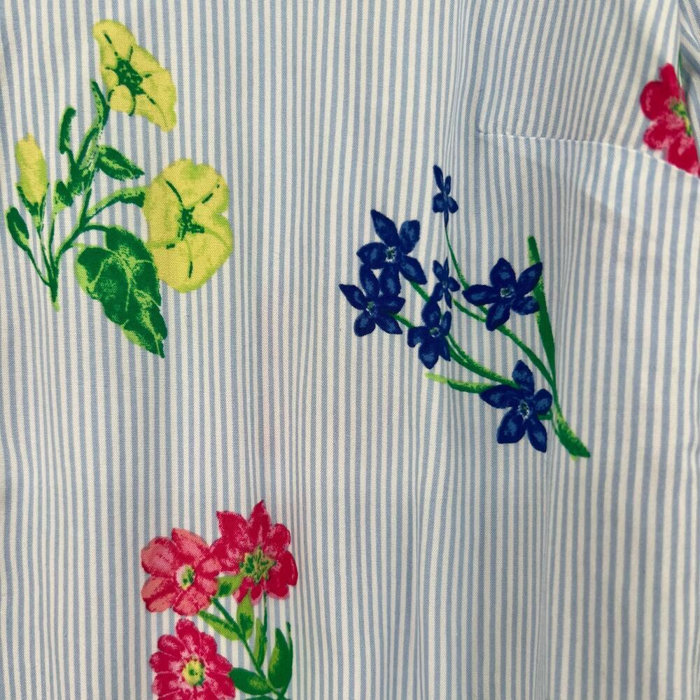 Talbots Blue & White Stripe Floral Popover 1/2 Button Blouse Long Sleeve small - Picture 4 of 7